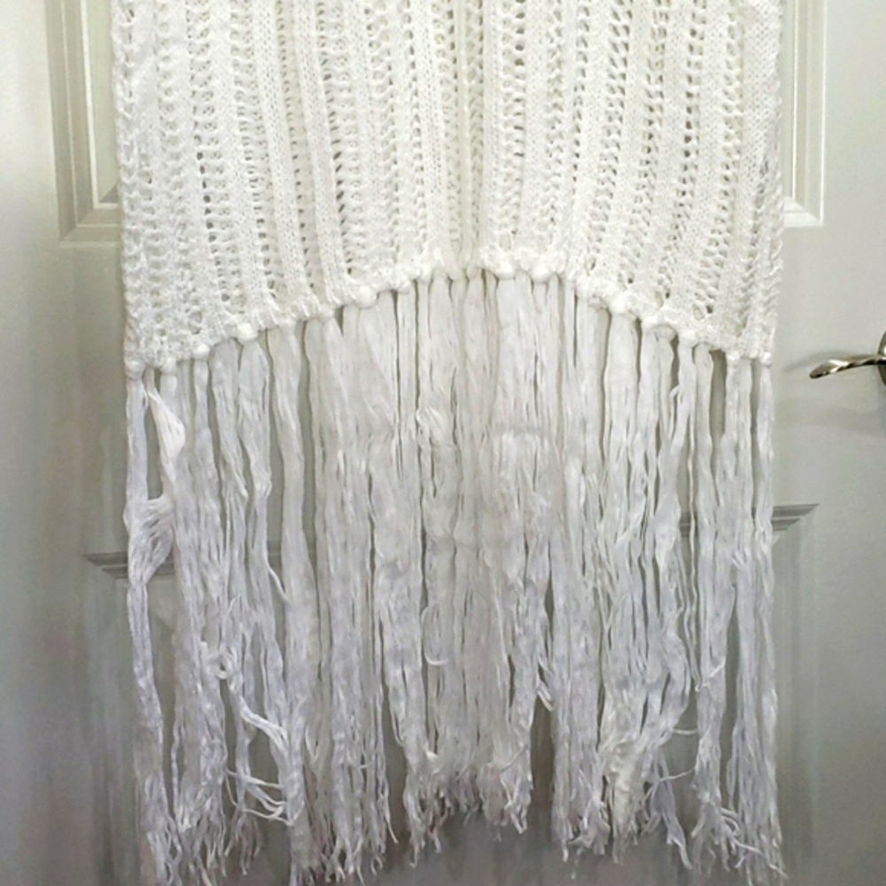 New White Chrochet Cover Up Dress with Fringe - Picture 7 of 7